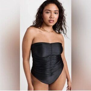 Good American Strapless Ruched Onepiece Swimsuit Black Women's Size 5 2XL or 3X